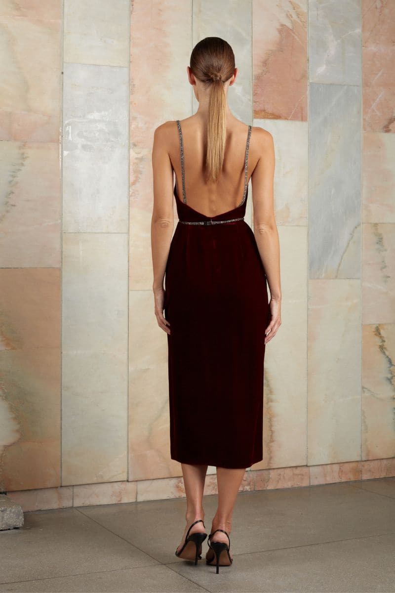 AMYA BURGUNDY MIDI DRESS - Image 3