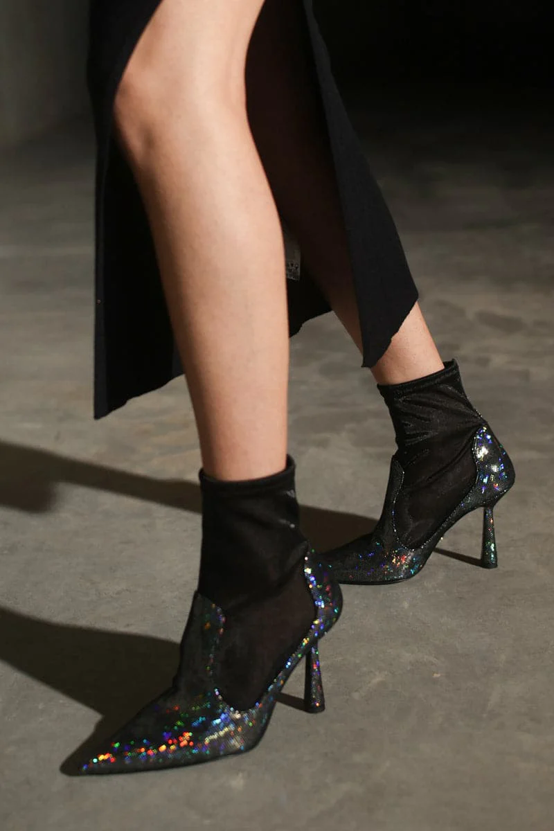 ANNA BLACK DISCO HEELED BOOTS - Image 4