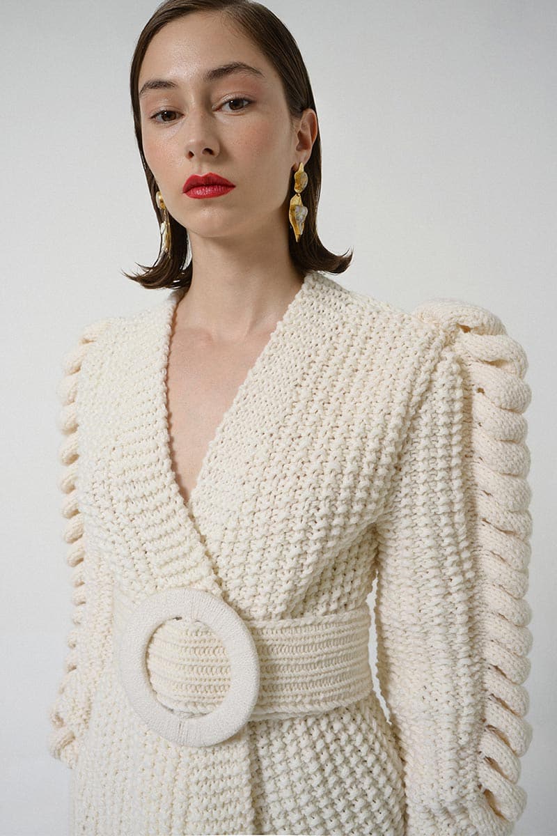 BELTED CARDIGAN WITH KNIT SLEEVES - Image 3