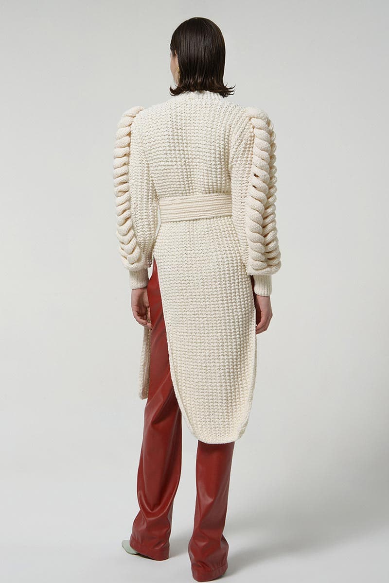 BELTED CARDIGAN WITH KNIT SLEEVES - Image 4