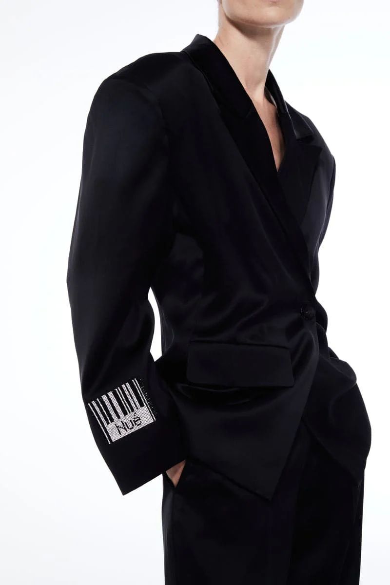 BLACK BARCODE FITTED BLAZER - Image 5