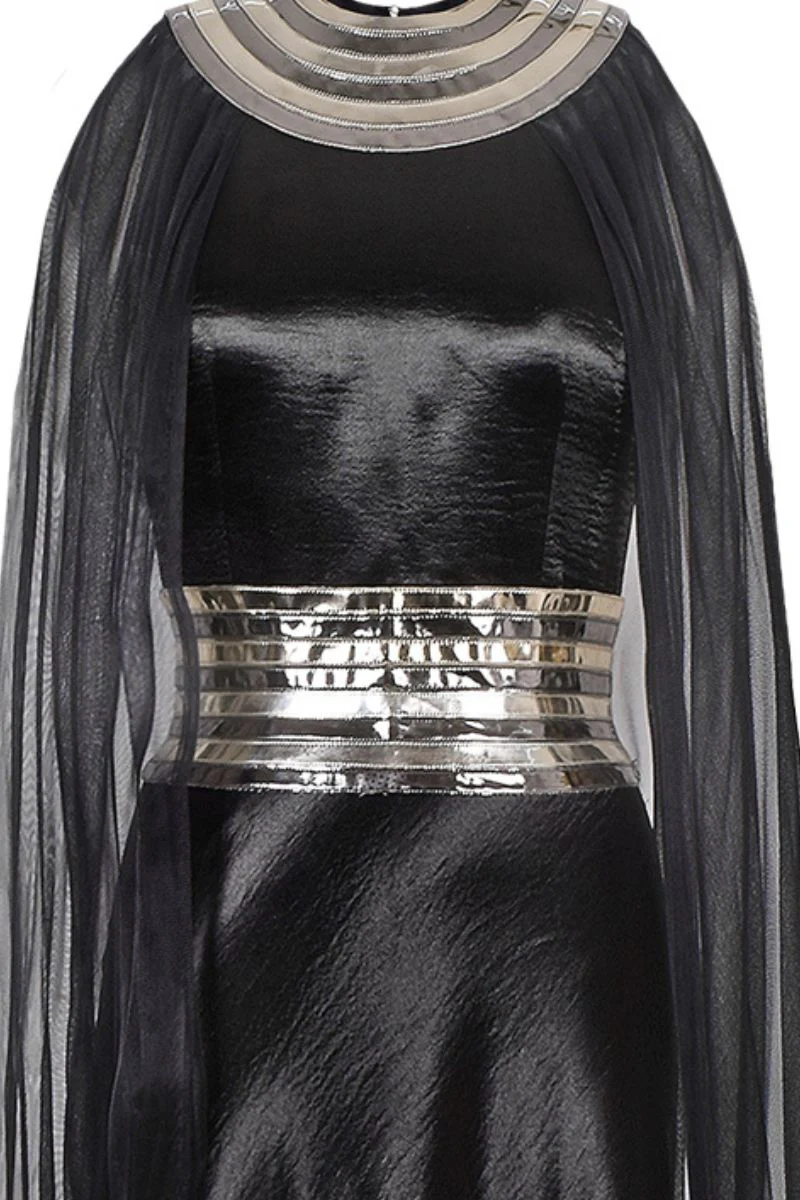 BLACK FALL-PANELLED TEXTURED SATIN GOWN - Image 7