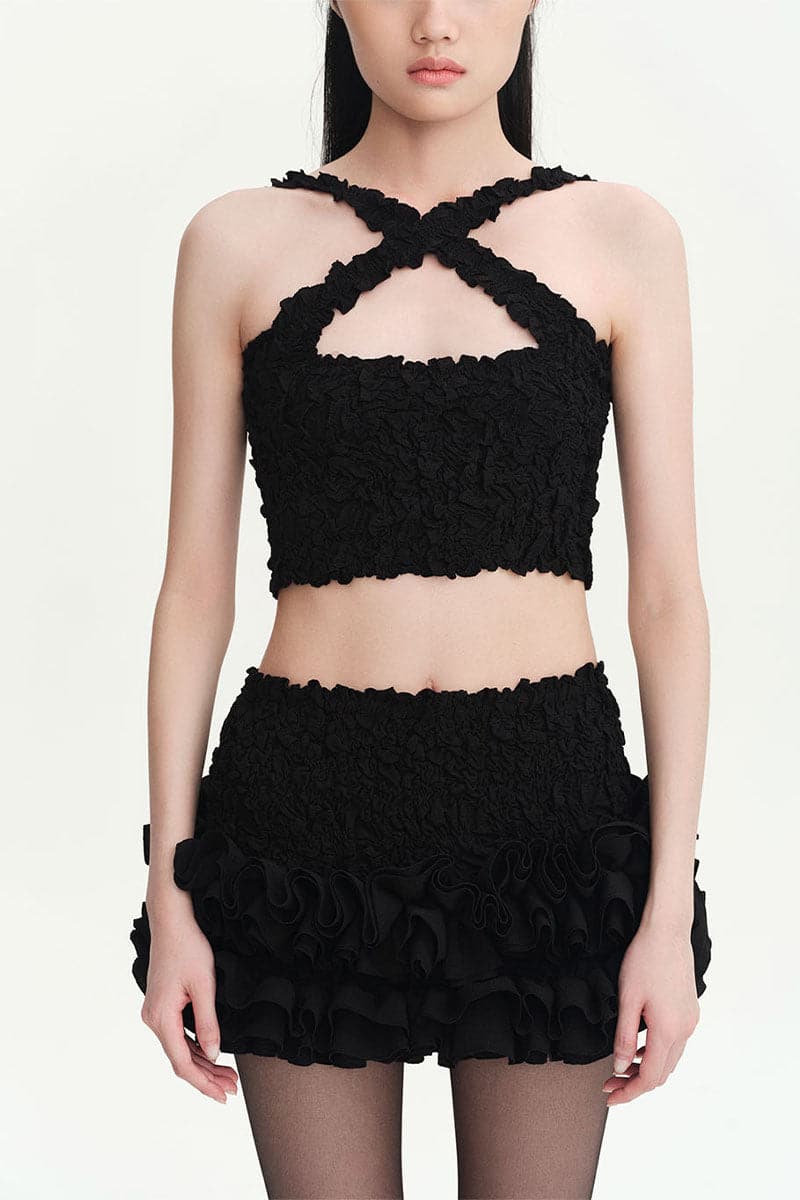 BLACK MIA SMOCKED CROP TOP - Image 5