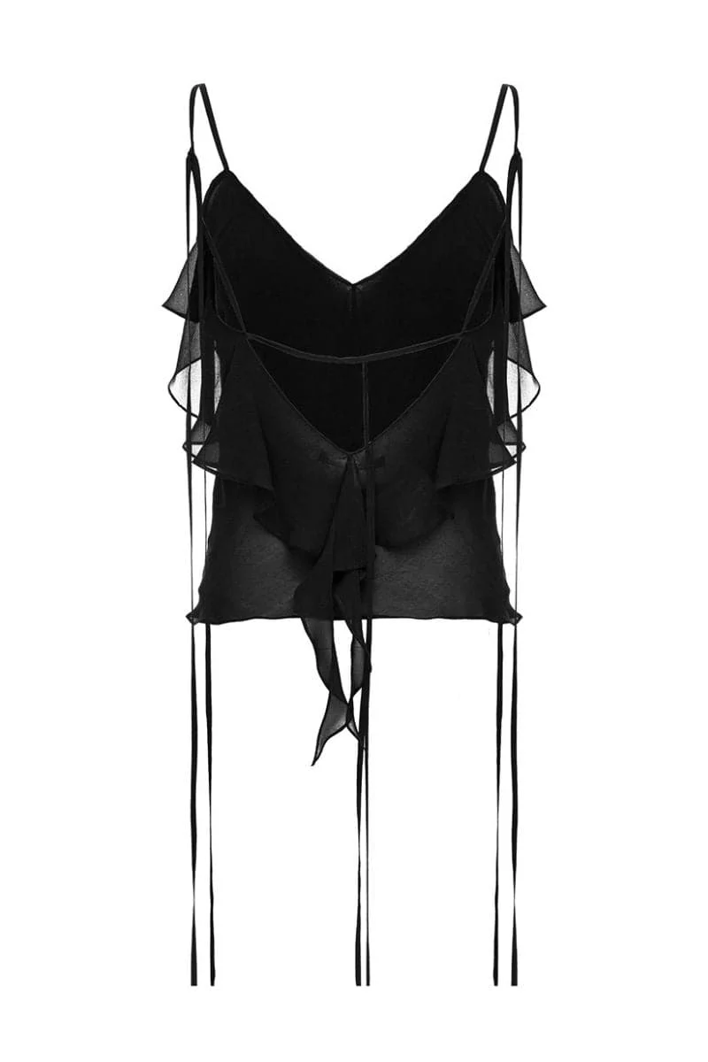 BLACK RUFFLE CHIFFON TOP - Image 4