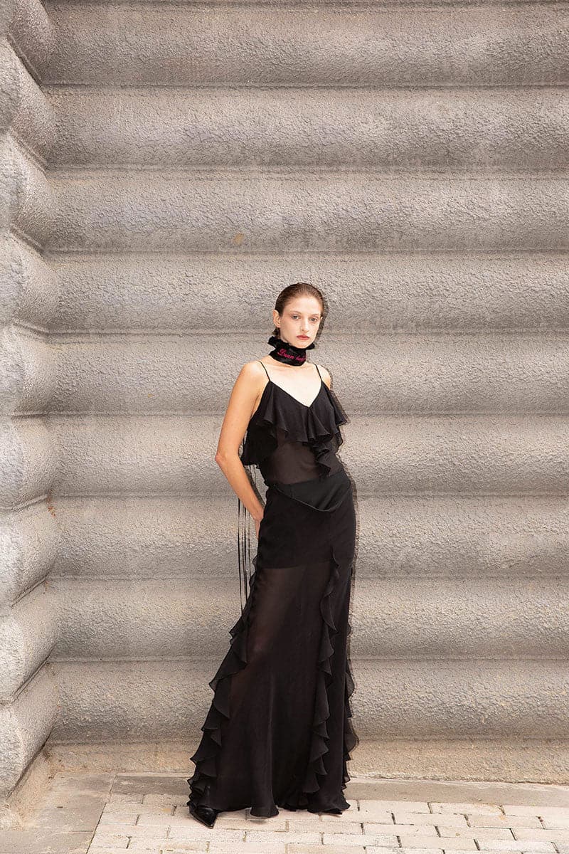 BLACK RUFFLE CHIFFON TOP - Image 5