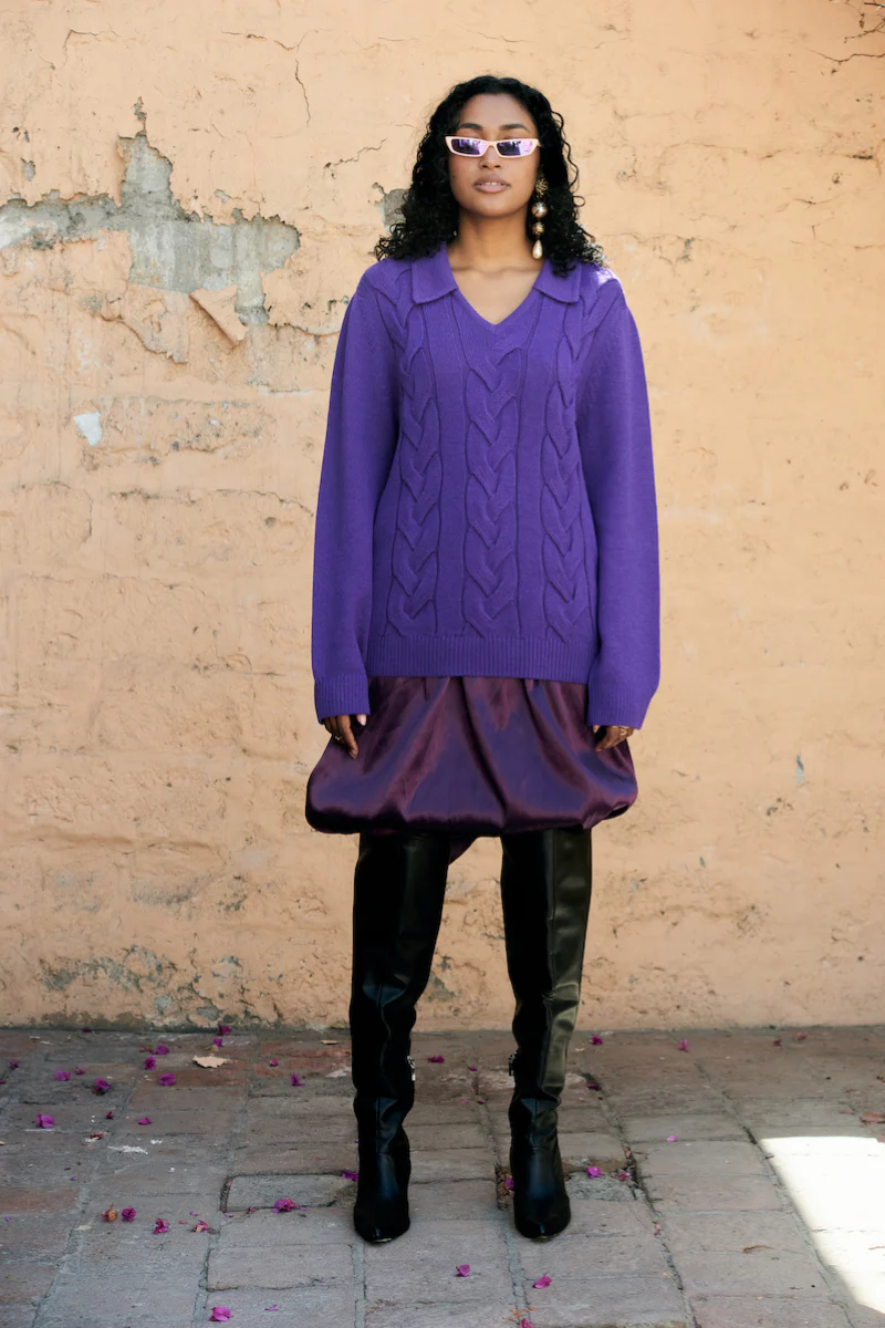 CABLES KNITTED PURPLE JUMPER - Image 3