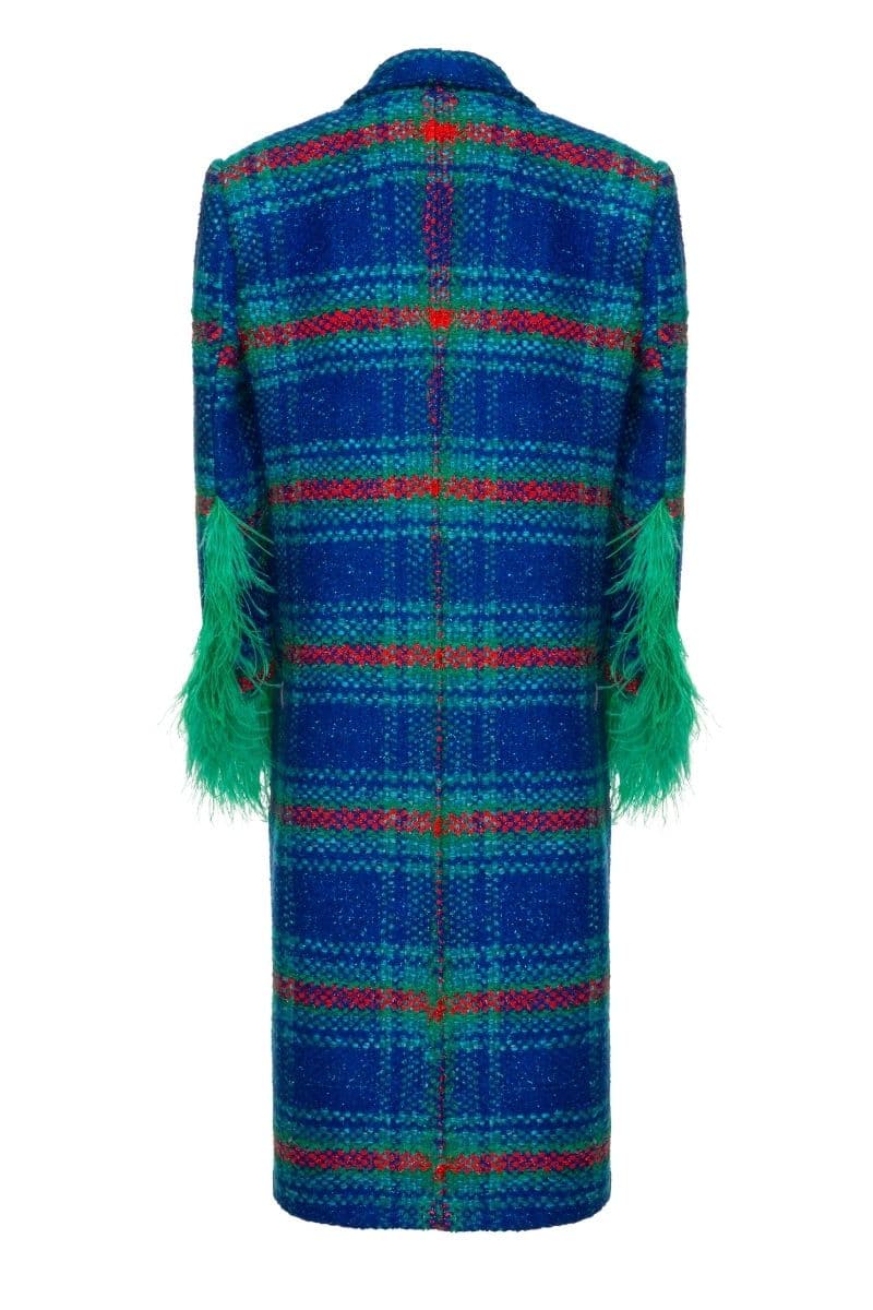 CHECKERED BLUE WOOL AND MOHAIR-BLEND COAT - Image 3