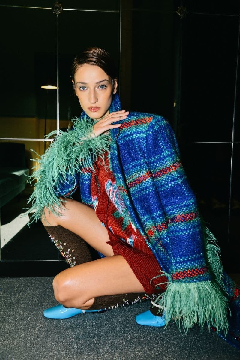 CHECKERED BLUE WOOL AND MOHAIR-BLEND COAT - Image 4