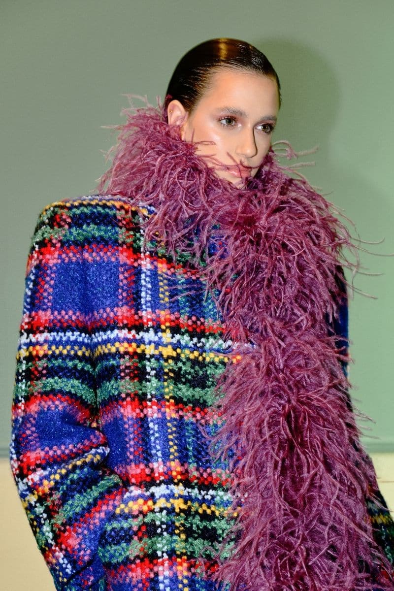 CHECKERED TWEED BOA PURPLE COAT - Image 4