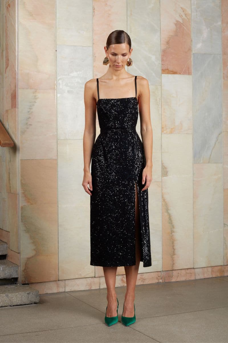 CHLOE BLACK SEQUIN MIDI DRESS - Image 8