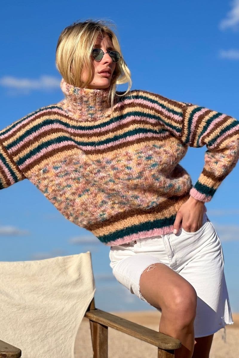 CHOCO DOUDOU STRIPES MOCK NECK SWEATER - Image 4