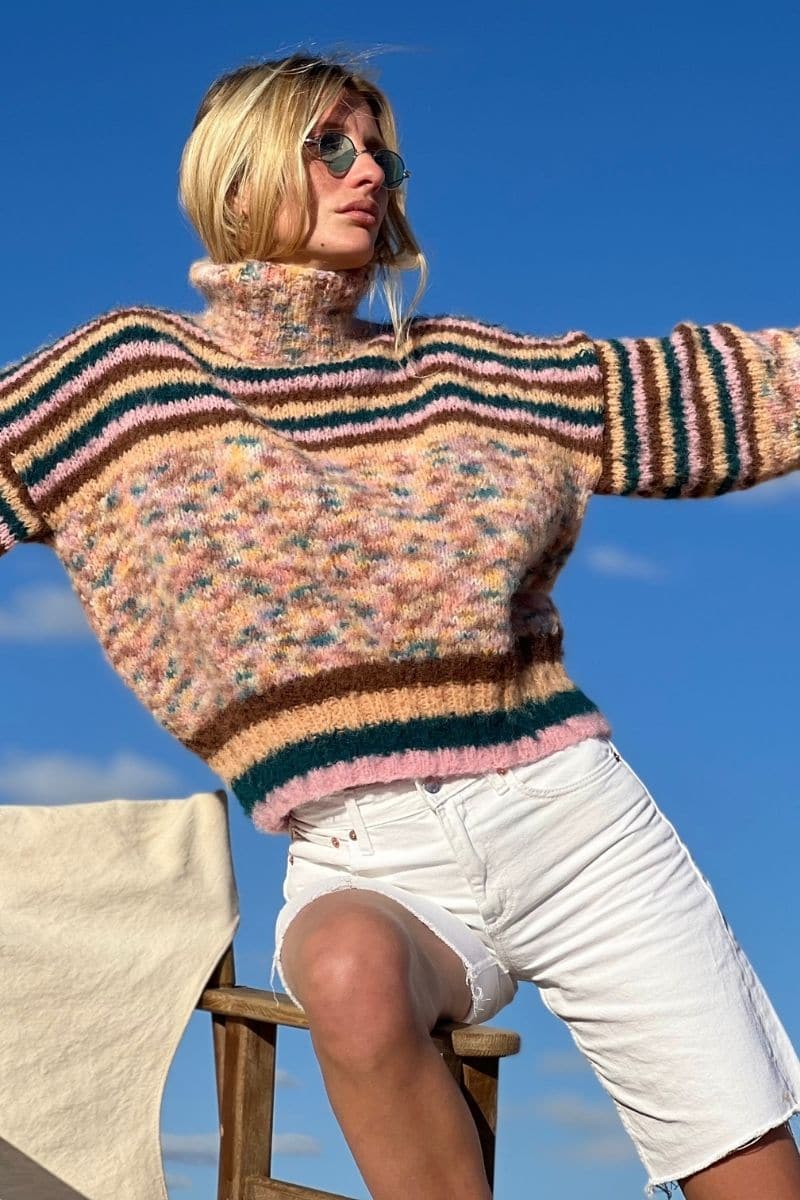 CHOCO DOUDOU STRIPES MOCK NECK SWEATER - Image 5