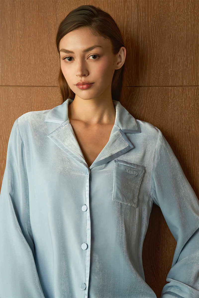 COMBO WOMEN'S VELVET PAJAMA SET IN BLUE - Image 4