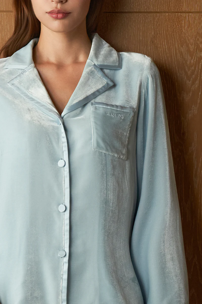 COMBO WOMEN'S VELVET PAJAMA SET IN BLUE - Image 6