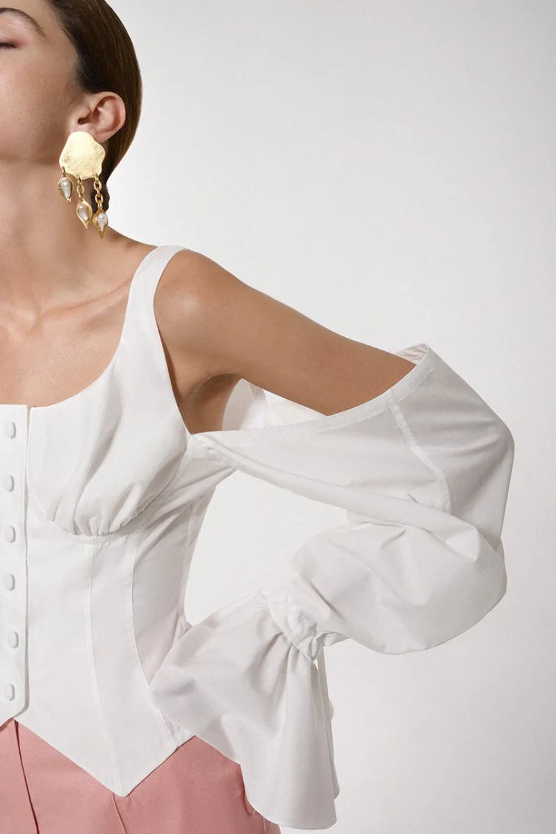 CORSET COTTON BUD TOP WITH PUFF SLEEVES - Image 3