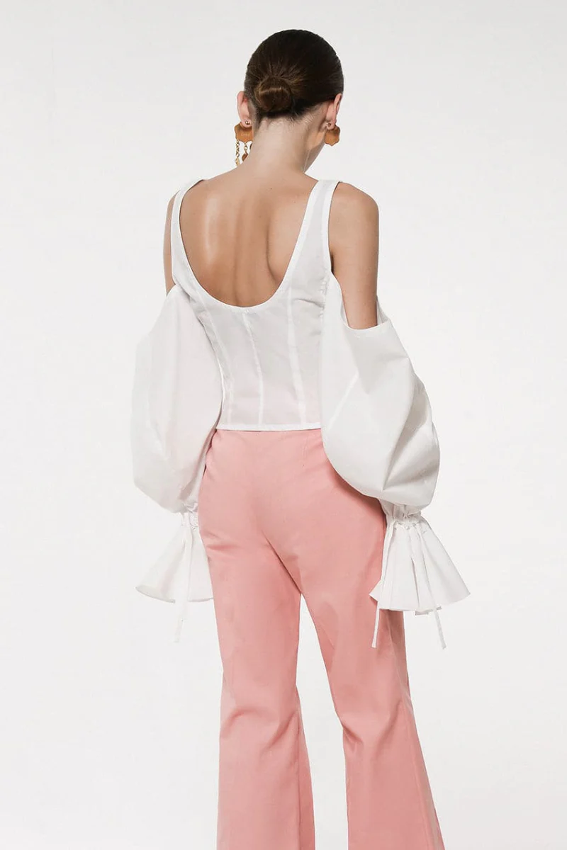 CORSET COTTON BUD TOP WITH PUFF SLEEVES - Image 4