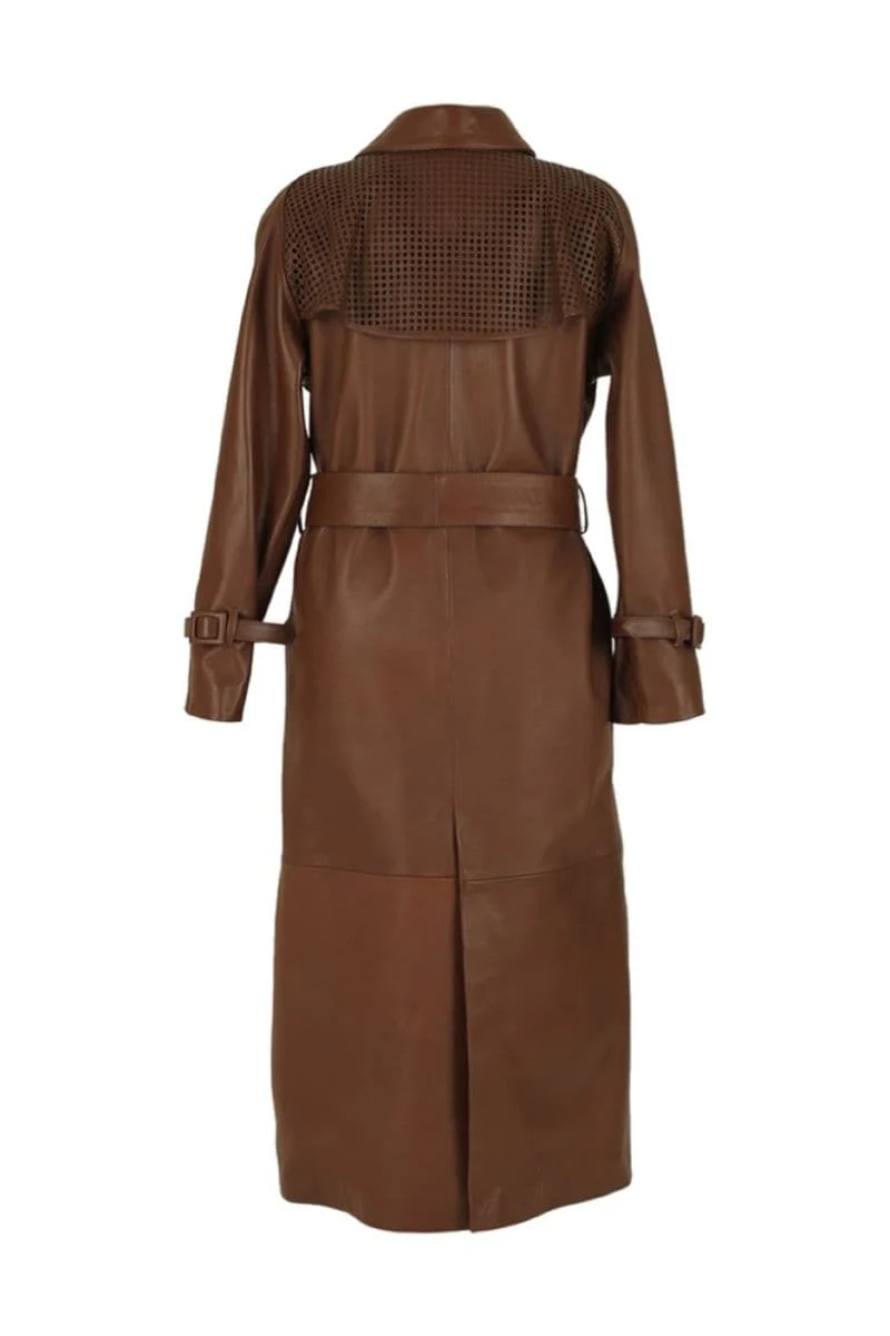 EBONY CAMEL LONG LEATHER COAT - Image 3