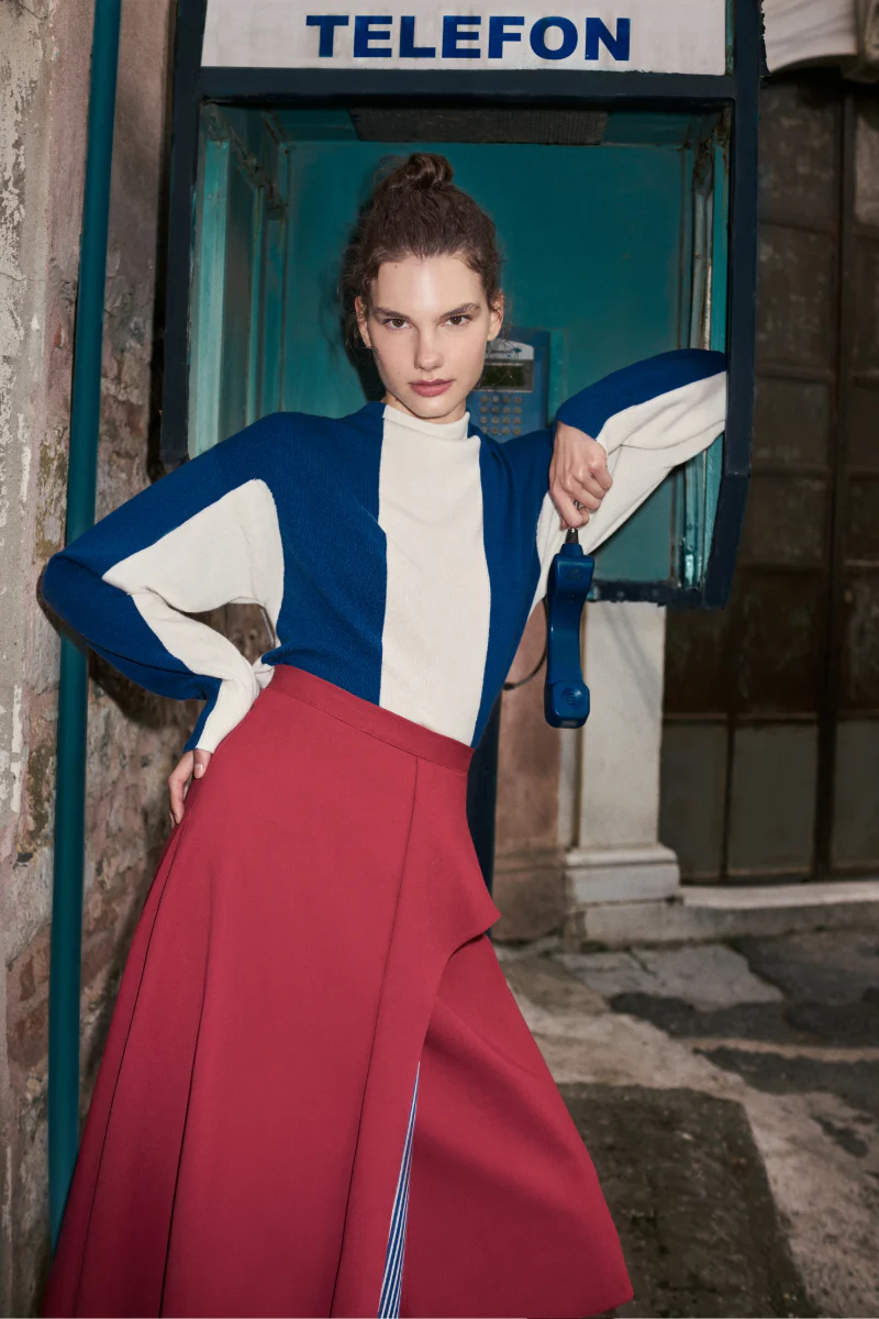 KEYRA RED AND BLUE COTTON STRIPED SKIRT - Image 4
