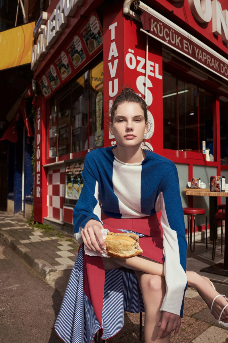 KEYRA RED AND BLUE COTTON STRIPED SKIRT - Image 5