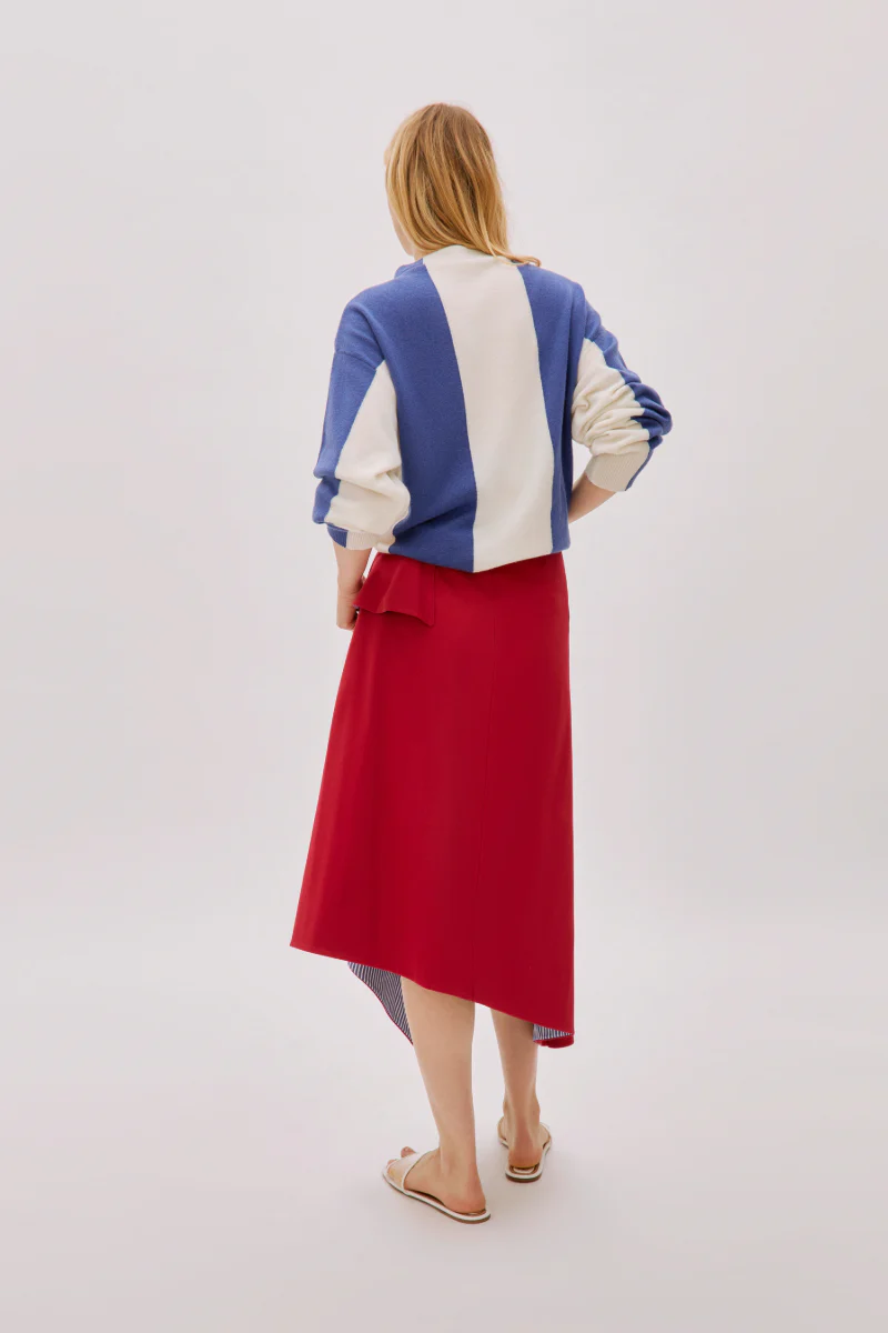 KEYRA RED AND BLUE COTTON STRIPED SKIRT - Image 6