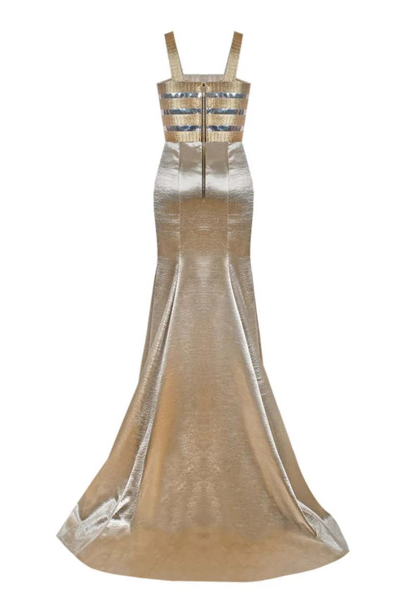 METALLIC GOLD FISHTAIL GOWN - Image 4