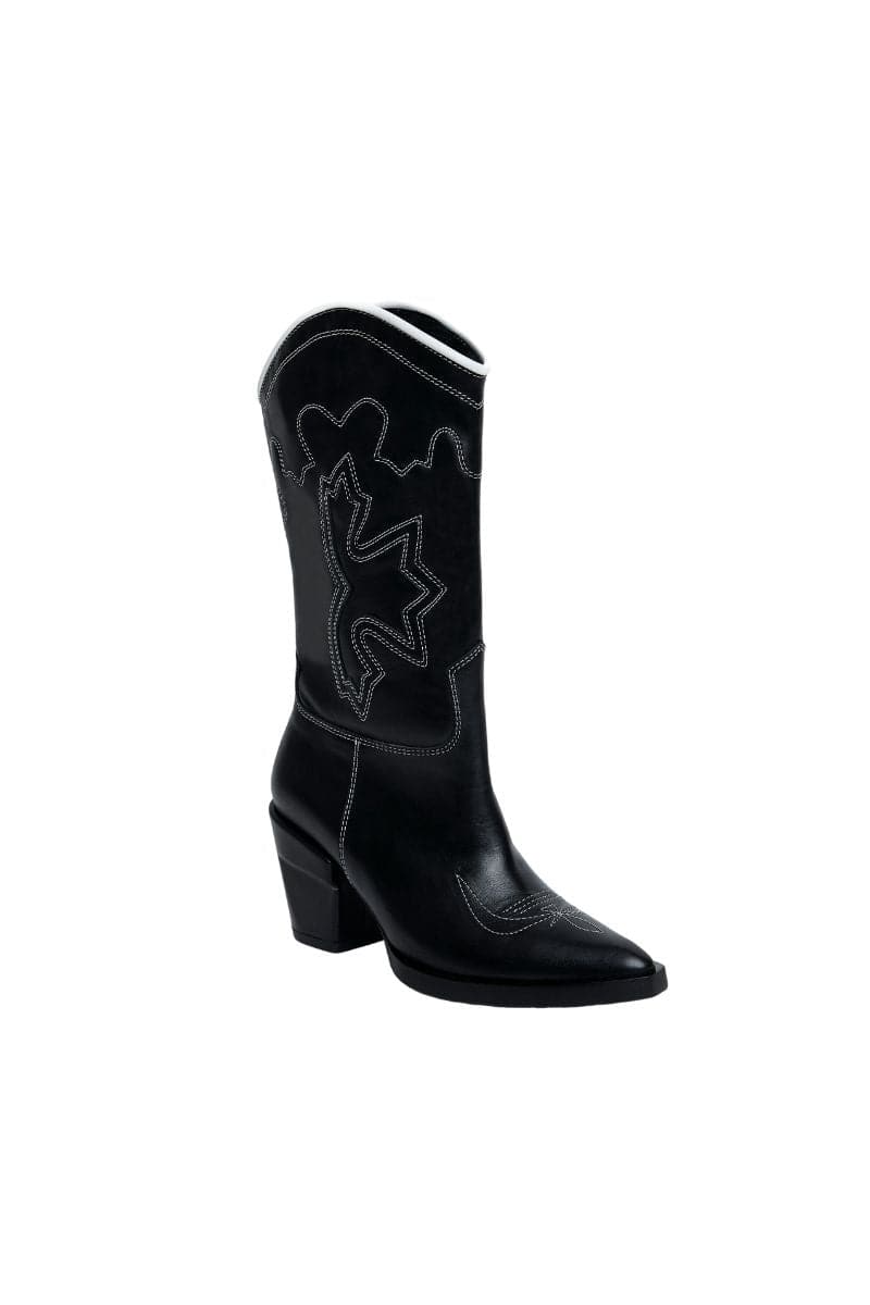 MID-CALF BLACK LEATHER COWBOY BOOTS - Image 3