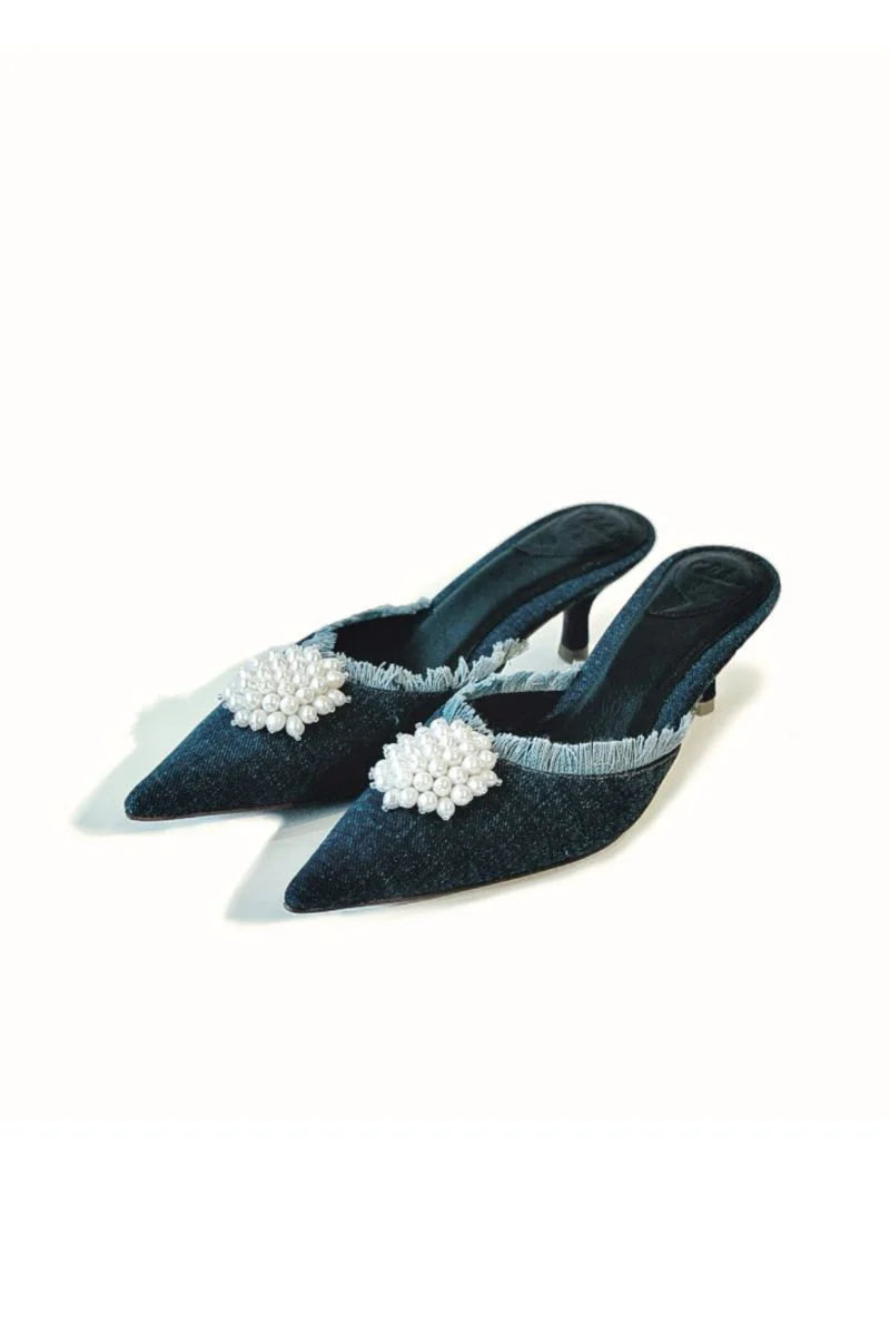 NALA DENIM KITTEN HEELS - Image 4