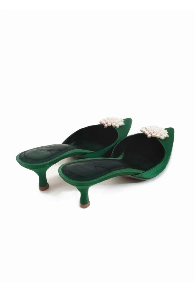 NALA FOREST GREEN KITTEN HEELS - Image 5