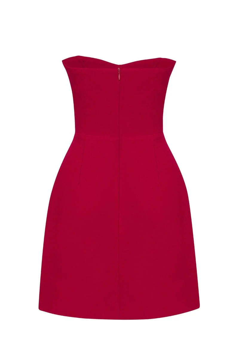 NOUR STRAPLESS 3D FEATHER TRIMMED ROSE CREPE MINI DRESS - Image 4