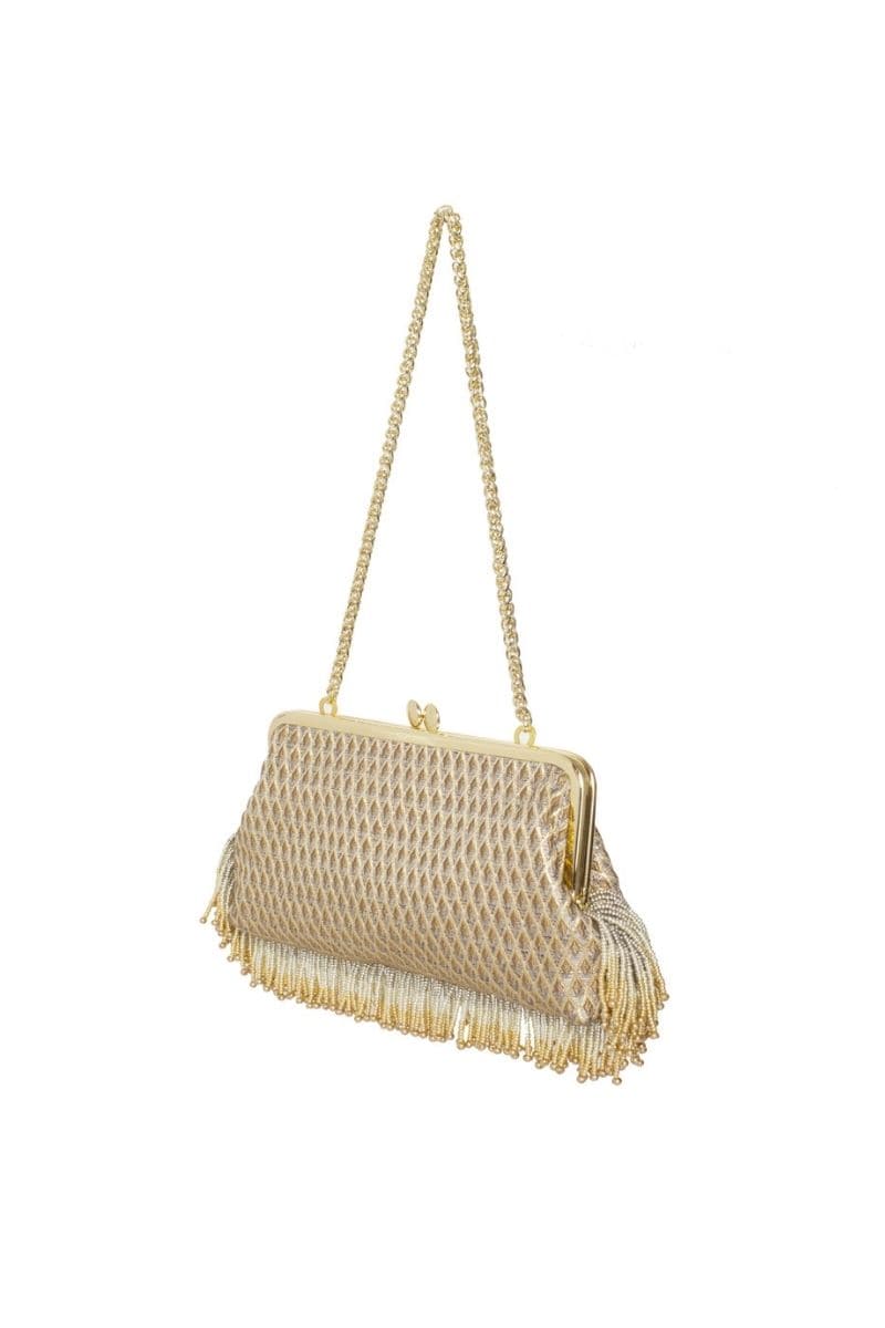 PEARL FRINGES MARQUISE GOLD HOLD ME CLUTCH - Image 4