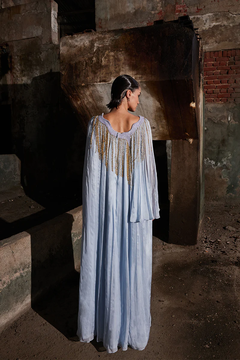 POWDER BLUE ANGULAR GATHERED KAFTAN - Image 3