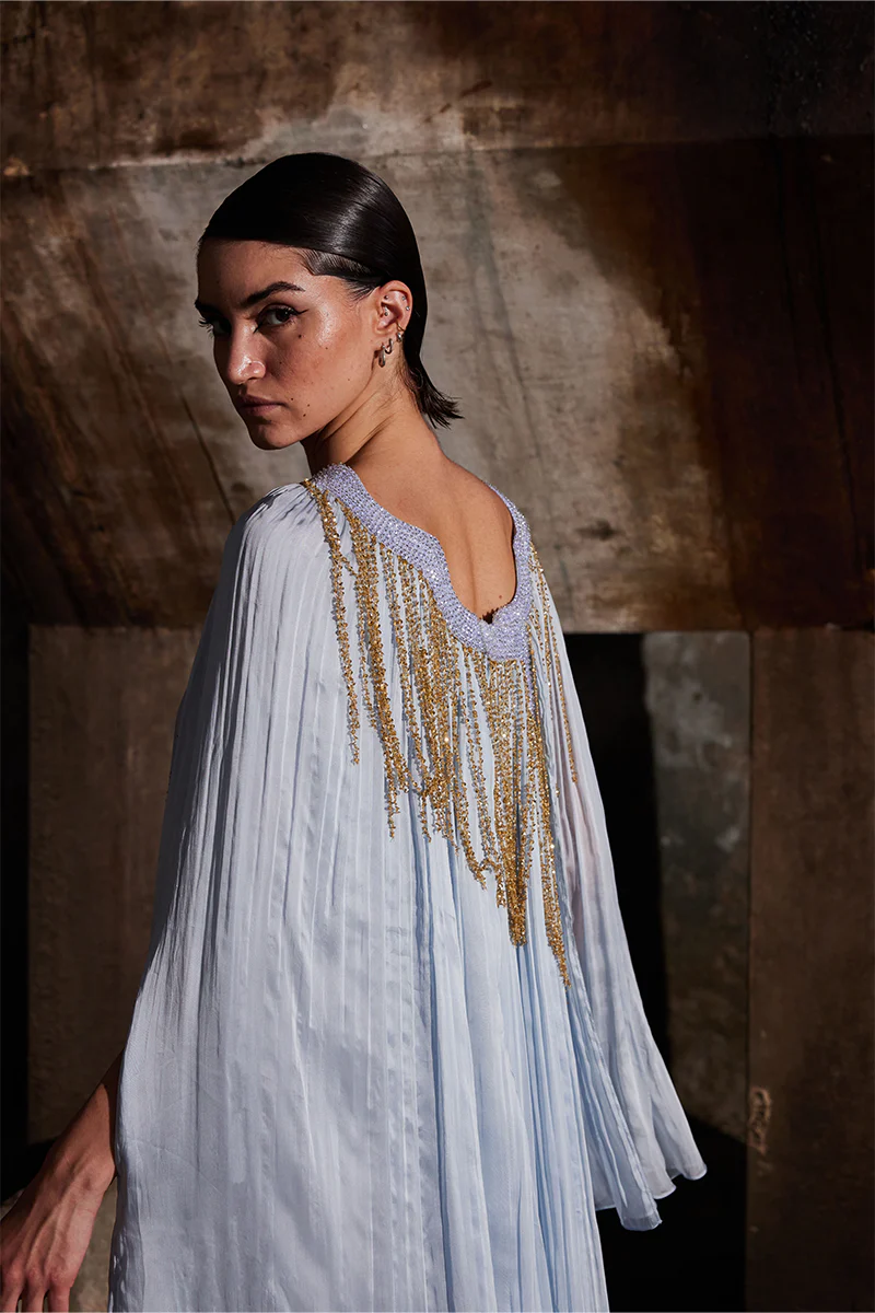 POWDER BLUE ANGULAR GATHERED KAFTAN - Image 6