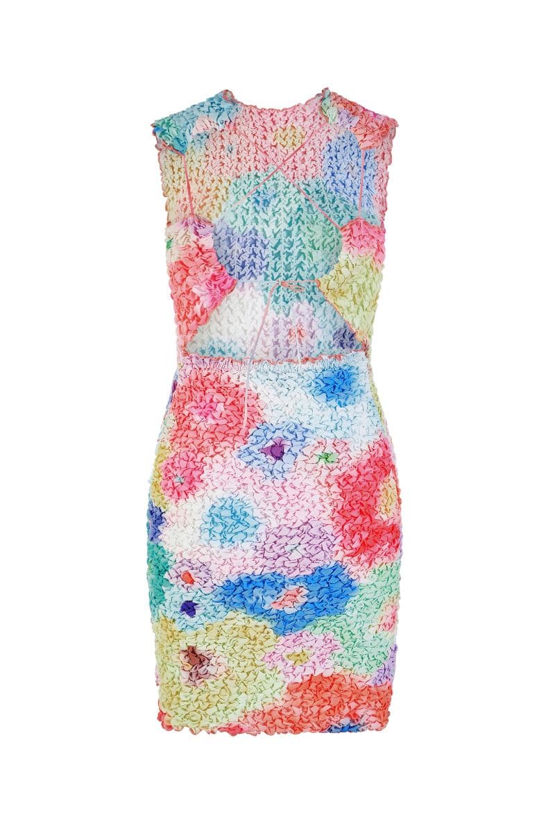 PRINTED SMOCKED BACKLESS MINI DRESS - Image 4