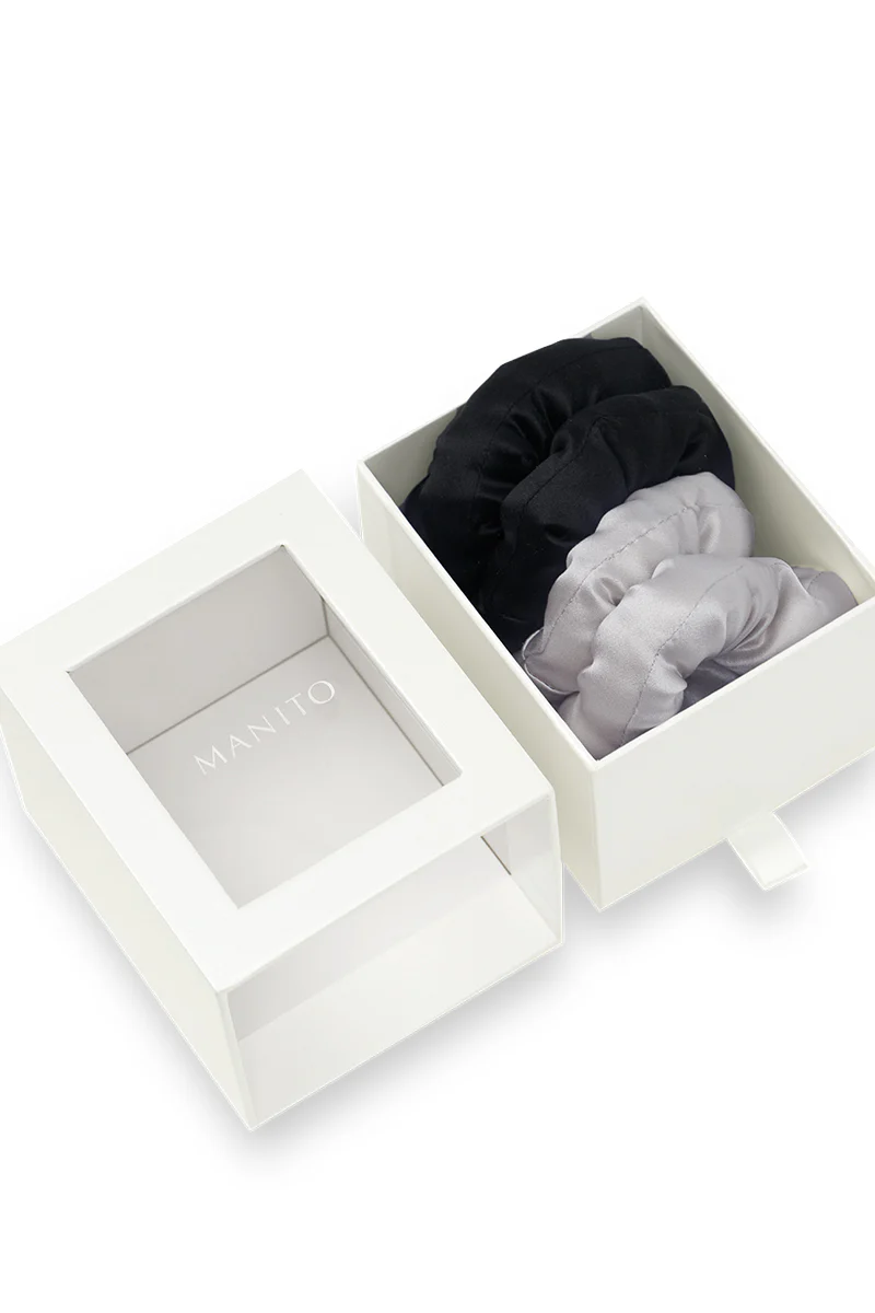 PUFF HAIR SCRUNCHIES IN GRAY/BLACK - Image 3