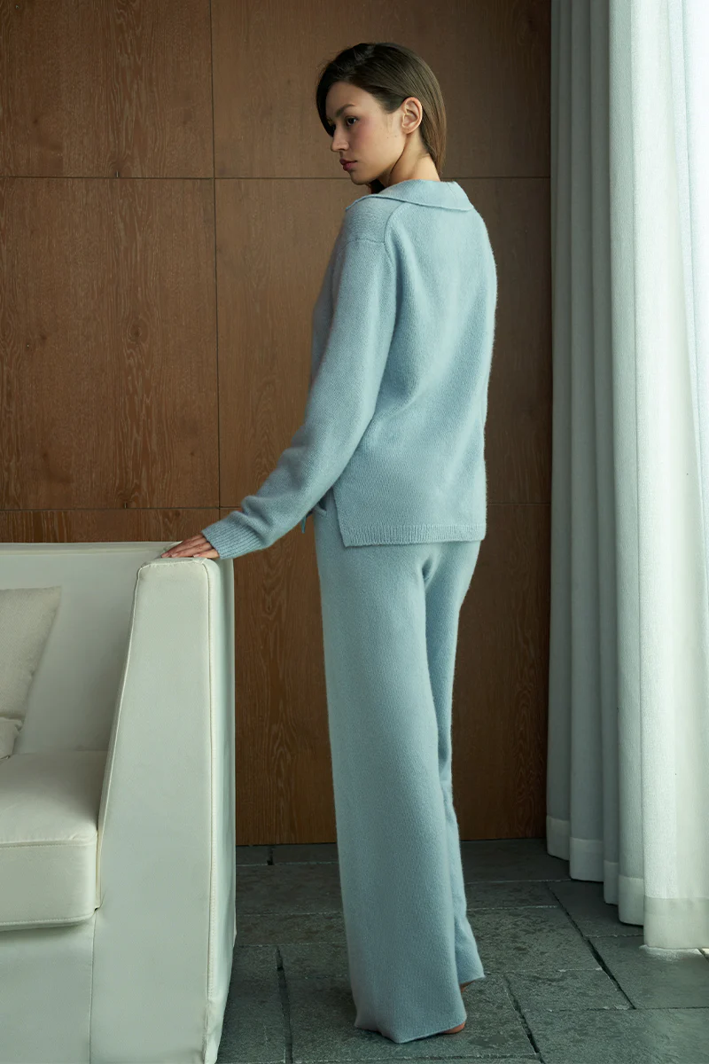 PURITY WOMEN'S POLO KNIT TOP IN BLUE - Image 4