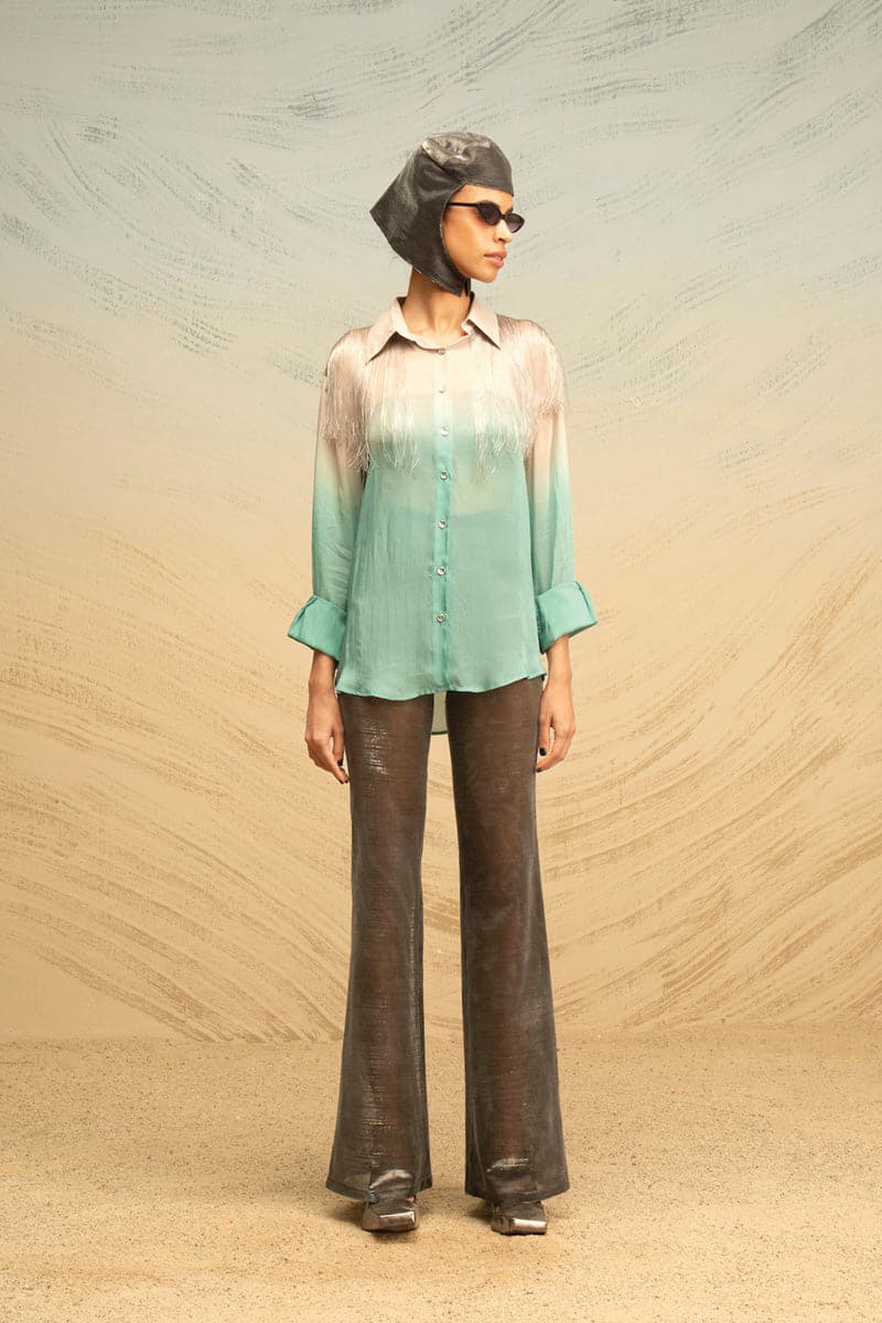 SILK FRINGE-DETAILED GRADIENT BLOUSE - Image 4
