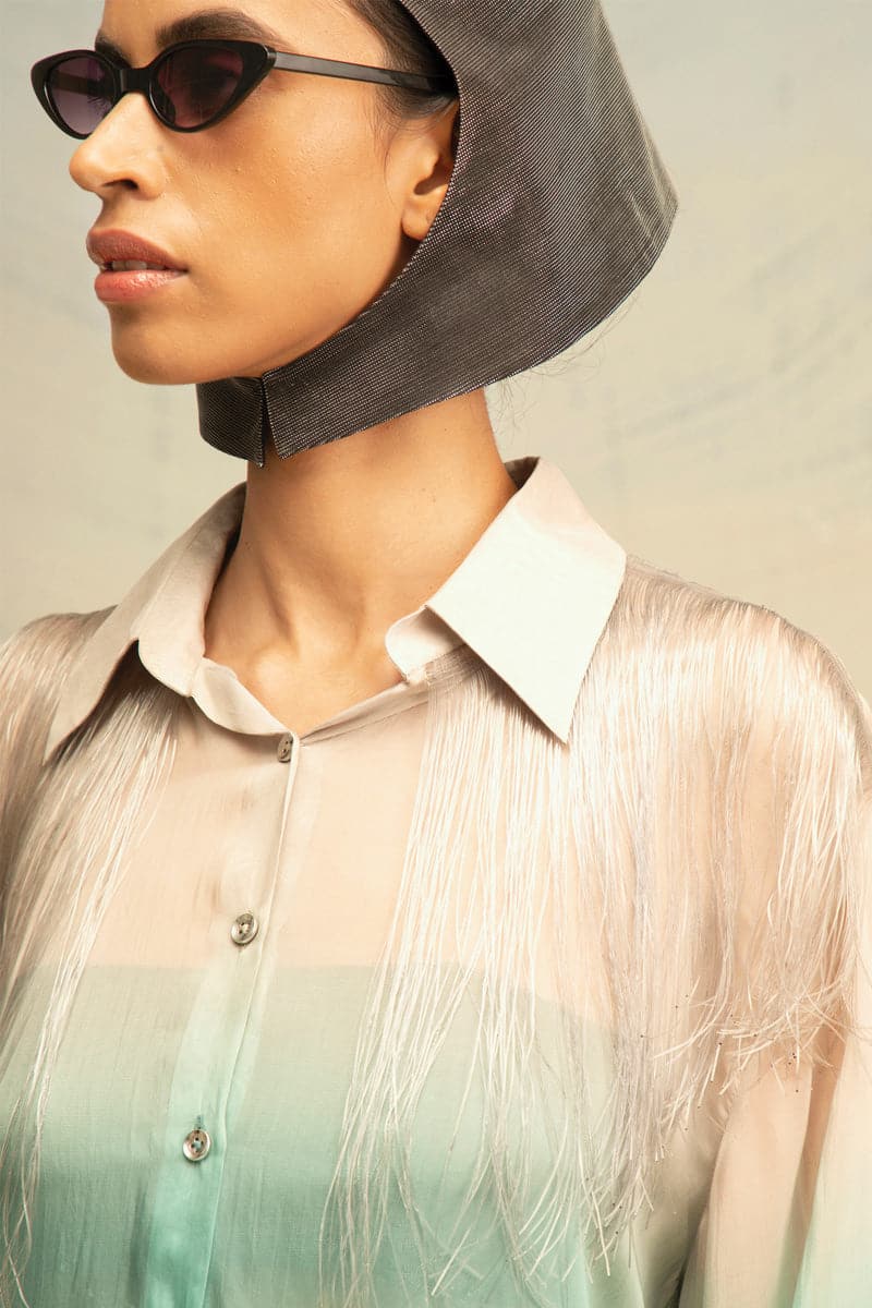 SILK FRINGE-DETAILED GRADIENT BLOUSE - Image 6