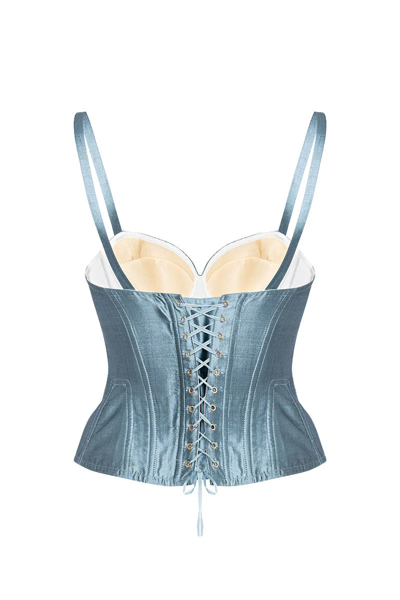 TAFFETA MARION CORSET IN BLUE GRAY - Image 4