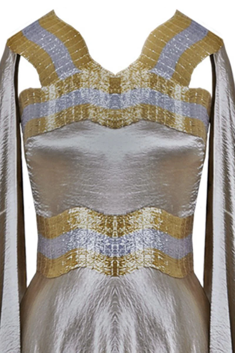TEXTURED SATIN GOLD KAFTAN GOWN - Image 7