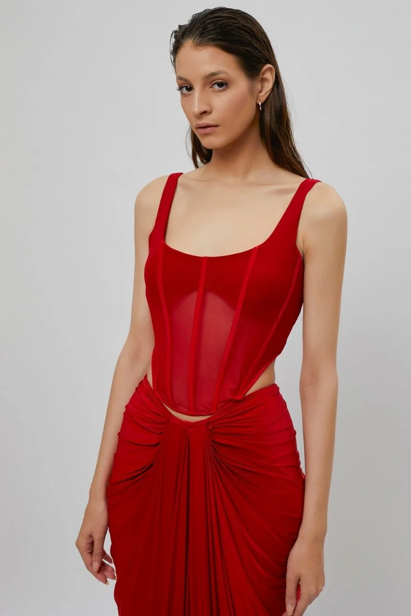 VALENTINA RED CORSET MAXI DRESS - Image 4
