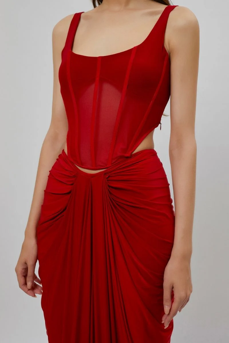 VALENTINA RED CORSET MAXI DRESS - Image 5