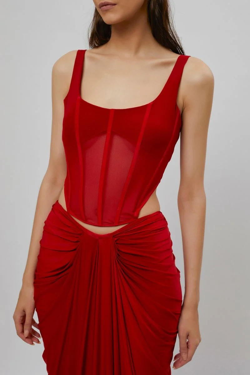 VALENTINA RED CORSET MAXI DRESS - Image 6
