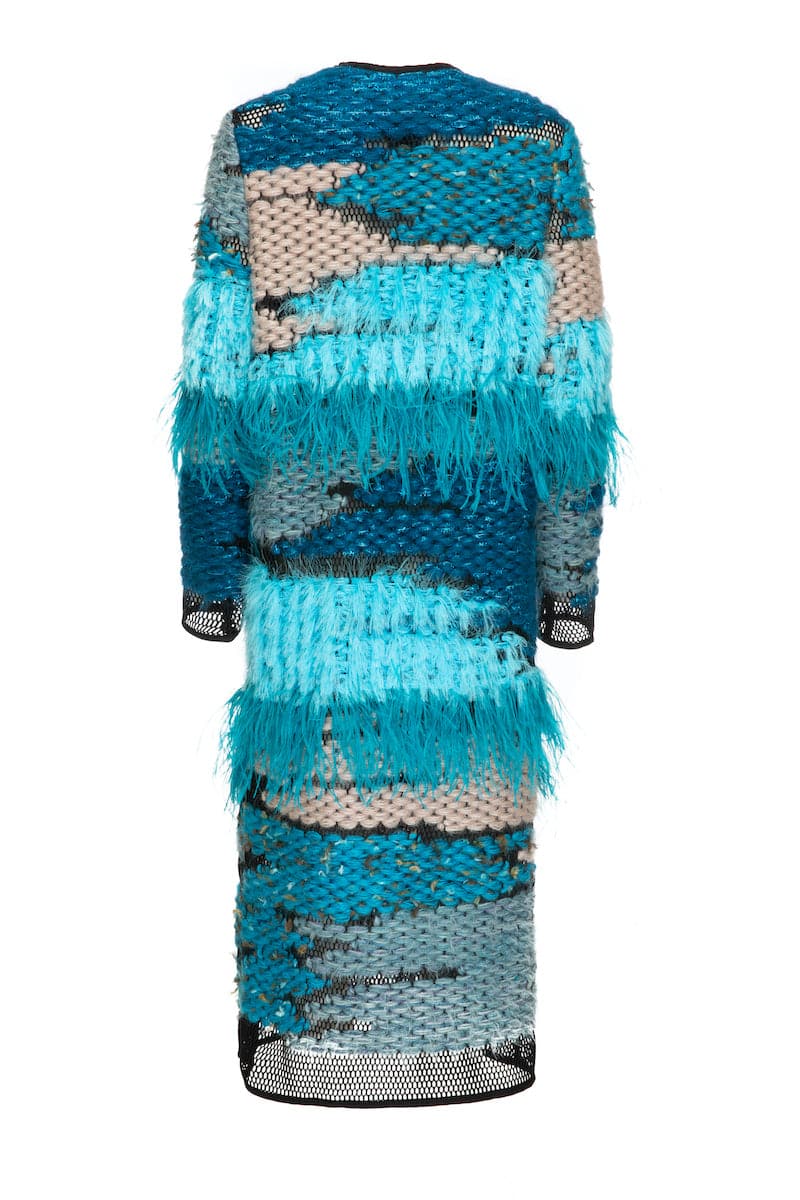 WOOL-BLEND FRINGED BLUE LONG-LINE CARDIGAN - Image 3