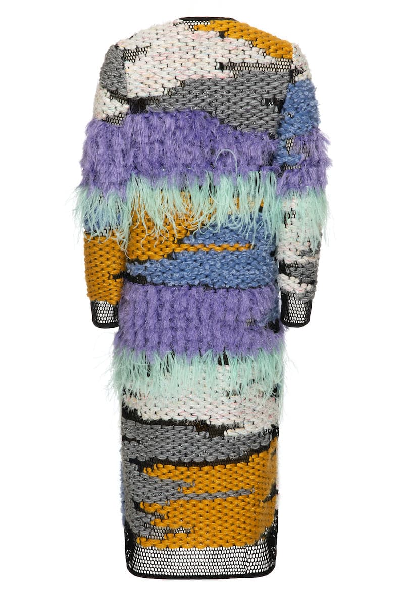 WOOL-BLEND FRINGED LILAC LONG-LINE CARDIGAN - Image 3