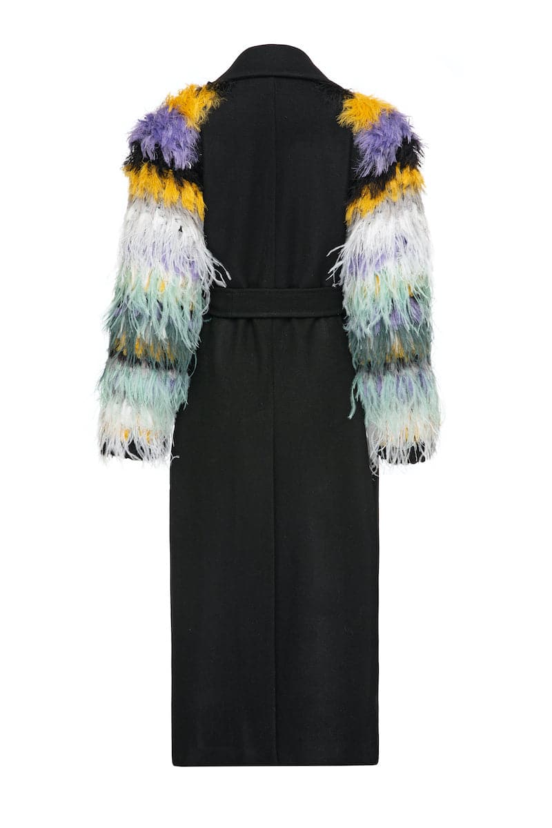 WOOL COAT WITH FEATHER-DETAILED SLEEVES - Image 3